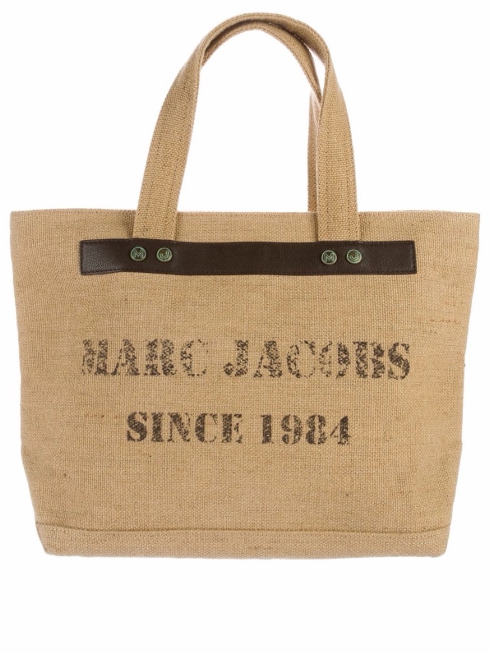 Marc Jacobs Burlap Tote Bag Leather Trim Natural Tan Designer - Picture 7 of 7